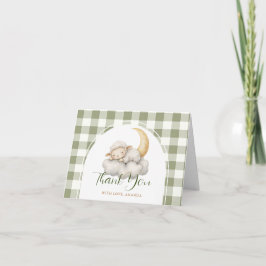 Cute A little lamb baby shower Sage Green Gingham Bedankkaart