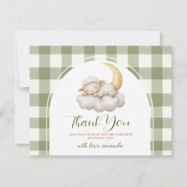 Cute A little lamb baby shower Sage Green Gingham Bedankkaart