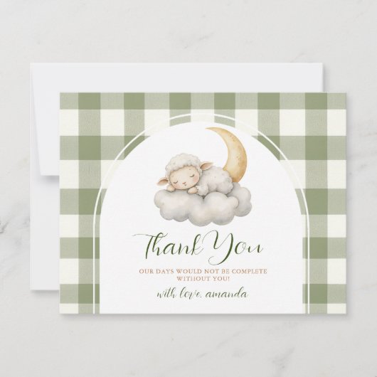 Cute A little lamb baby shower Sage Green Gingham Bedankkaart (Voorkant)