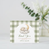 Cute A little lamb baby shower Sage Green Gingham Bedankkaart (Staand voorkant)