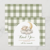 Cute A little lamb baby shower Sage Green Gingham Bedankkaart (Voorkant / Achterkant)