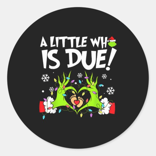Cute A Little Who Is Due Christmas Pregnancy Annou Ronde Sticker (Voorkant)