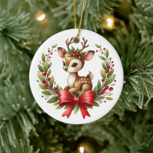 Cute aangepaste herten Kerstkrans Keramisch Ornament (Boom)