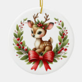 Cute aangepaste herten Kerstkrans Keramisch Ornament (Voorkant)