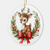 Cute aangepaste herten Kerstkrans Keramisch Ornament (Links)