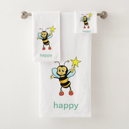 Cute Aangepaste Honingbij op Witte Handdoek Set (Insitu)
