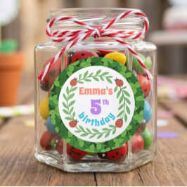 Cute Aangepaste Lieveheersbeestje & Blad 5e Verjaa Ronde Sticker