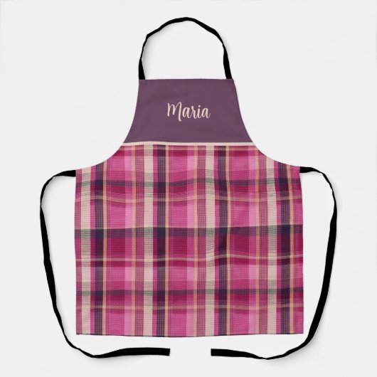 Cute Aangepaste Roze Gingham Schotse Ruit Patroon Schort (Voorkant)