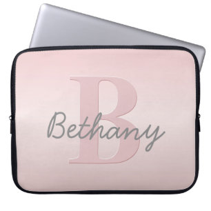 Cute aanpasbare roze monogram & uw naam schrift laptop sleeve