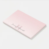 Cute aanpasbare roze monogram & uw naam schrift post-it® notes (Schuin)