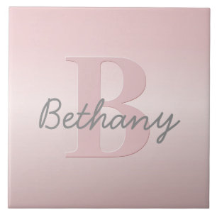 Cute aanpasbare roze monogram & uw naam schrift tegeltje