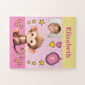 Cute aap foto naam roze geel kinderen legpuzzel (Horizontaal)