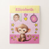 Cute aap foto naam roze geel kinderen legpuzzel (Verticaal)