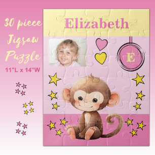 Cute aap foto naam roze geel kinderen legpuzzel