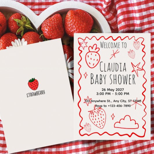 Cute aardbei baby shower uitnodiging