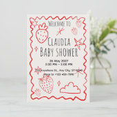 Cute aardbei baby shower uitnodiging (Staand voorkant)