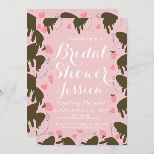 Cute Aardbei Chocolade Druppelende Koffie Hartjes Kaart (Voorkant / Achterkant)