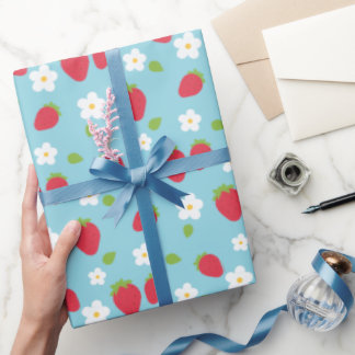 Cute aardbeien en bloemen meisjesachtig zoete kawa cadeaupapier