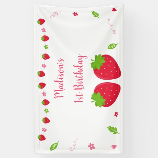 Cute aardbery Berry Sweet Birthday Spandoek (Verticaal)