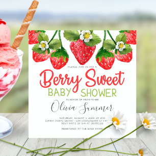 Cute aardbery Berry Sweet Gingham Baby shower Kaart