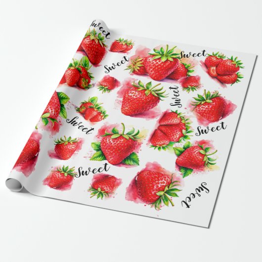 Cute aardbery cadeaupapier (Uitgerold)