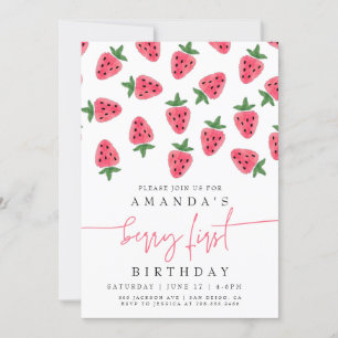 Cute aardbery Girl Berry First Birthday Party Kaart
