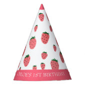 Cute aardbery Girl First Birthday Pink Party Feesthoedjes (Voorkant)