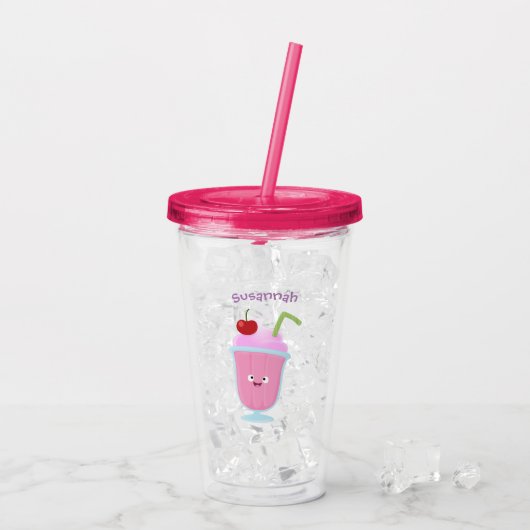 Cute aardbery ice crème sundae cartoon acryl drinkbeker (Achterkant ijs)