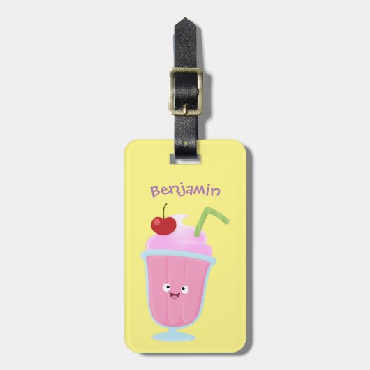 Cute aardbery ice crème sundae cartoon bagagelabel (Voorkant verticaal)