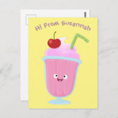 Cute aardbery ice crème sundae cartoon briefkaart (Voorkant / Achterkant)