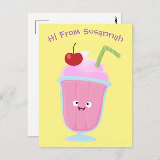 Cute aardbery ice crème sundae cartoon briefkaart (Voorkant / Achterkant)