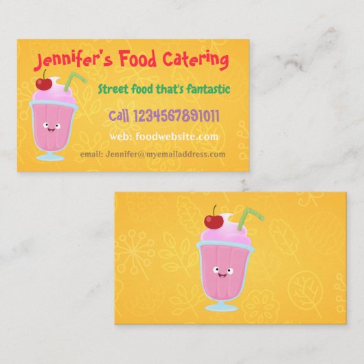 Cute aardbery ice crème sundae cartoon catering visitekaartje (Voorkant / Achterkant)