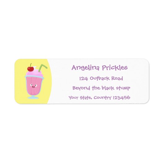 Cute aardbery ice crème sundae cartoon etiket (Voorkant)
