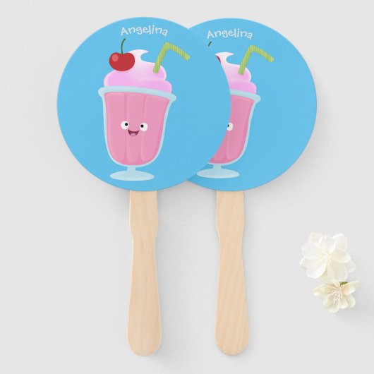 Cute aardbery ice crème sundae cartoon handwaaier (Voorkant en achterkant)