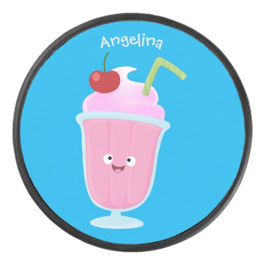 Cute aardbery ice crème sundae cartoon hockey puck (Voorkant)
