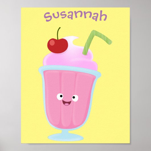 Cute aardbery ice crème sundae cartoon poster (Voorkant)