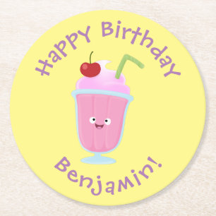Cute aardbery ice crème sundae cartoon ronde kartonnen onderzetter