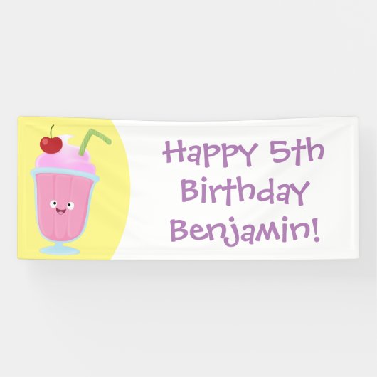 Cute aardbery ice crème sundae cartoon spandoek (Horizontaal)