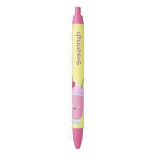 Cute aardbery ice crème sundae cartoon zwarte inkt pen