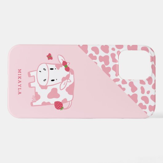 Cute Aardbery Koe and Spots Pattern iPhone Hoesje (Achterkant horizontaal)