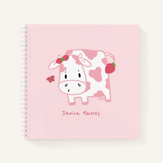 Cute Aardbery Koe and Spots Pattern Notitieboek (Voorkant)