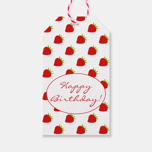 Cute aardbery Pattern Birthday Gift Labels Cadeaulabel (Voorkant)