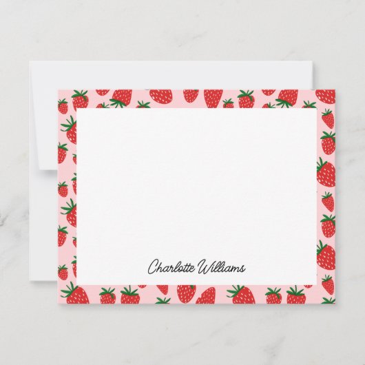 Cute aardbery roze Pattern Gepersonaliseerd Notitiekaartje (Voorkant)