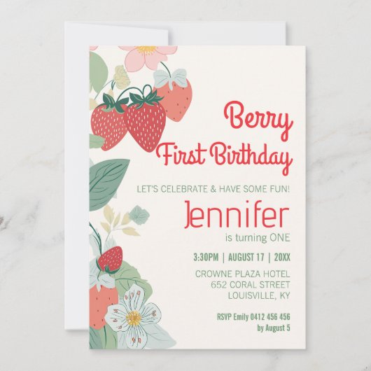 Cute aardbery Theme Custom Berry First Birthday Kaart (Voorkant)