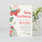 Cute aardbery Theme Custom Berry First Birthday Kaart (Staand voorkant)