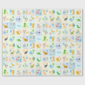 Cute ABC Animal Alphabet Pattern met Voornaam Cadeaupapier (Vlak)