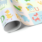 Cute ABC Animal Alphabet Pattern met Voornaam Cadeaupapier (Rol Hoek)