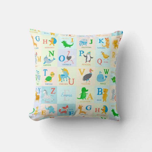 Cute ABC Animal Alphabet Pattern met Voornaam Kussen (Voorkant)