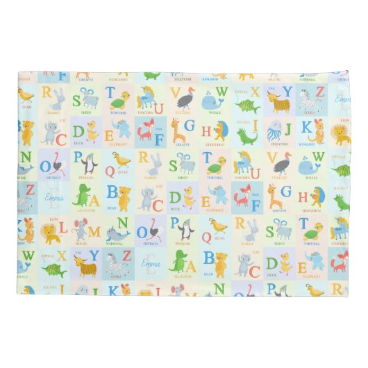 Cute ABC Animal Alphabet Pattern met Voornaam Kussensloop (Achterkant)