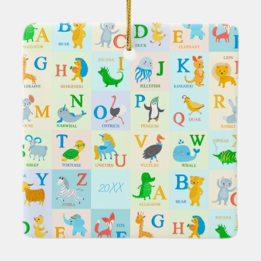 Cute ABC Animal Alphabet Pattern Name Keramisch Ornament (Achterkant)
